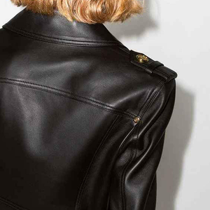 Chaqueta de cuero genuino de vaca negra de alta calidad para hombre con logotipo frontal personalizado, transpirable y ecológica, para invierno, en venta. - Product Image 5