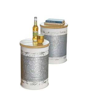 Table d'appoint moderne en aluminium fait main, finition argent antique, texture martelée, tabouret tambour décoratif en métal pour intérieur et extérieur - Product Image 2