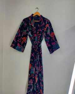 Robes kimono en velours bleu marine à imprimé jungle, robe de mariée en velours pour le thé du matin, robe de demoiselle d'honneur, robe en velours de coton pour femme - Product Image 6
