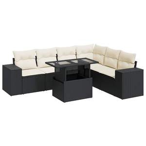 Ensemble de canapés de jardin noir et crème en rotin d'extérieur avec coussins en mousse haute densité, design contemporain imperméable - Product Image 4