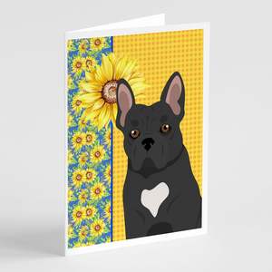 Verano girasoles negro Bulldog francés tarjetas de felicitación paquete 8 tarjetas de nota en blanco con sobres A7 caprichoso tamaño 5x7 - Product Image 1