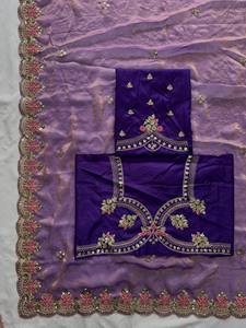 Elegante Saree de Organza Bordado en Lavanda con Blusa Morada de Diseñador |   Sari Premium para Fiestas y Bodas para Mujer - Product Image 6