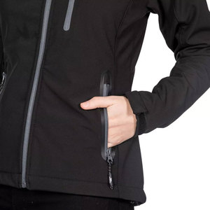 <b>Women's</b> <b>Black</b> Soft Shell Jacket <b>Hooded</b> Zip Up Stand Collar Outdoor <b>Coat</b> - Product Image 3