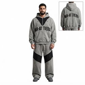 Custom Washed Gray Zip Up Hoodie and Wide Leg <b>Sweatpants</b> <b>Set</b> for Men - Product Image 1