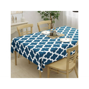 Tissu de table à imprimé floral en coton durable à motif bleu certifié GOTS 260 GSM tissu lavable pour décor de salle à manger festif et quotidien - Product Image 1