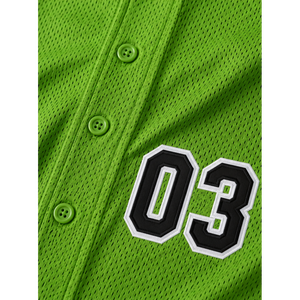 Conjunto de Uniforme de Béisbol Verde, Camiseta de Manga Corta con Cuello en V y Botones, Pantalones Blancos con Cintura Elástica para Entrenamiento de Softbol, Poliéster/Algodón - Product Image 2