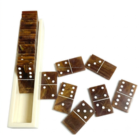 Jeu de dominos double six en résine écologique fait main, design marbré brun antique, par FASHION CRAFT, 5x2,5 cm