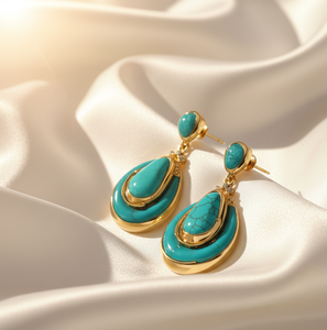 ต่างหูรูปหยดน้ำสีเทอร์ควอยซ์ |   เงินแท้ 925 ชุบทอง 18K |   ต่างหูแบบห้อยขนาด 5 นิ้ว 15 กรัม |   ของขวัญชุดแต่งงานสำหรับเธอ - Product Image 2