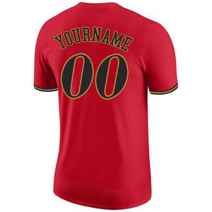 T-shirt de sport personnalisé pour équipe, rouge, avec nom d'équipe sur le devant et numéro de joueur au dos, fabricant de vêtements en gros - Product Image 2