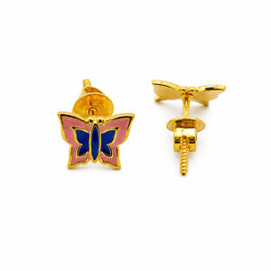 Boucles d'oreilles clous papillon en or jaune 18 carats pour femme, émail poli miroir, bijoux de créateur pour usage quotidien et soirées, cadeau - Product Image 3