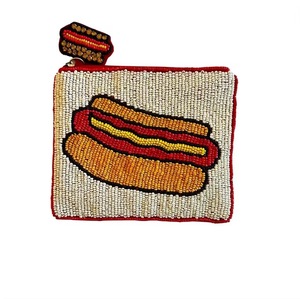Porte-monnaie perlé en coton pour le jour du match, motif lettres rouge et noir, fermeture éclair, taille mini, fait main, style unisexe, doublure en polyester - Product Image 3