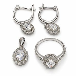 Moissanite Jewelry <b>Set</b> Pendant Earring and Finger Ring in 925 Sterling <b>Silver</b> Rhodium Plated Luxury Jewelry for Women - Product Image 4