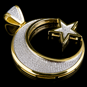 Colgantes Religiosos Personalizados de Plata 925 Chapados en Oro con Diamantes Naturales, Estilo Hip Hop Islámico Musulmán con Luna y Estrella de Alá - Product Image 6