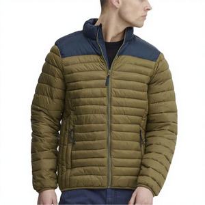 Men's Autumn Puffer <b>Jacket</b> Olive Green Navy Blue Solid Stand Collar Zipper Closure Windproof Hooded Breathable Casual Wear - Product Image 2