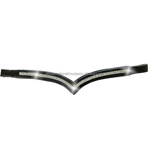 Banda para cejas de caballo de cuero acolchado con canal vacío en forma de V profunda con incrustaciones de 2 filas de cristales brillantes diamante Bling banda para cejas - Product Image 1