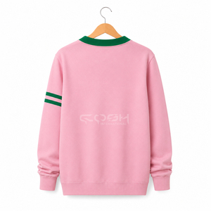เสื้อคาร์ดิแกนถักไหมพรมคอวี แขนยาว สีชมพูเขียวตัดกัน สไตล์พรีปปี้  โลโก้สั่งทำพิเศษสำหรับชมรมนักเรียนหญิง Cosh International - Product Image 4