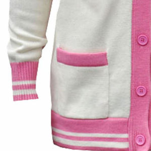 Women's Pink White Knitted <b>Cardigan</b> V-Neck Long Sleeve Casual Solid Color Button Front Pocket Sweater For Sorority fraternity - Product Image 2