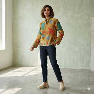 Suzani Embroidered Quilted Knitted Velvet Bomber <b>Jacket</b> Handcrafted Floral Boho Statement Wear Full Sleeve Autumn Outerwear - Product Image 2