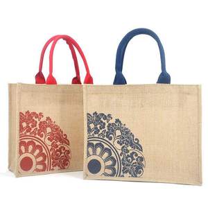 Best Quality Hand Block Printed <b>Jute</b> Tote <b>Bags</b> with Stylish Natural Fiber <b>Shopping</b> <b>Bags</b> for Fashion Retail Home Use and Gifting - Product Image 3