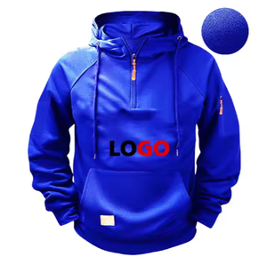 Sudadera con capucha de hombre con cremallera de un cuarto, estampado de calaveras, logo en el cuello trasero con pedrería, transpirable, corte holgado, informal de invierno, 100% poliéster - Product Image 3