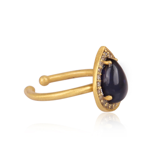 Elegant Pear Cut Corundum Blue and CZ Gemstone Gold On 925 Sterling Silver <b>Adjustable</b> <b>Ring</b> for Women Any Occasion - Product Image 3