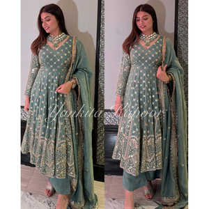 Top de Fiesta Azul de Chifón con Sharara y Dupatta, 100% Poliéster, Talla 2XL - Look Elegante para Ocasiones Especiales - Product Image 1