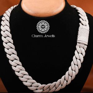 Collier pour homme Charm_Jewells en moissanite et perle d'eau douce, coupe brillante, argent 925 plaqué or 14 carats, chaîne à maillons, style hip-hop - Product Image 6