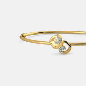 <b>Infinity</b> Curl Round Diamond Gold Open Cuff Bangle - Product Image 3