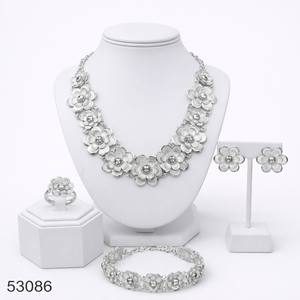 Elegante Juego de Collar y Pendientes de Mujer con Diseño de Hoja, Chapado en Oro y Circonitas, Cadena de Cuerda de 16 Pulgadas, Modelo 53087 - Product Image 3