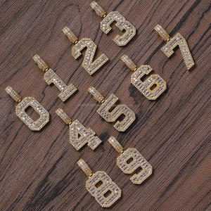 Custom Simulated Diamond Number <b>Charm</b> Pendant Hip Hop Style Initial Numerical Iced 0-9 Big Numbers Silver Plated Unisex Pendant - Product Image 1