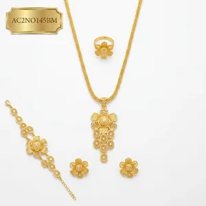 Elegant Classic 22k Gold Plated Flower Jewelry Set for Women-<b>Necklace</b> Earrings Bracelet Ring (Wedding/Engagement/Anniversary) - Product Image 2