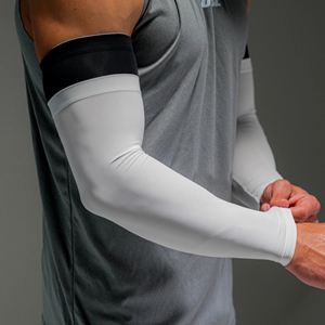 Manchons de compression blancs personnalisables avec logo et bandes colorées, protection UV, pour le basketball et le cyclisme - Product Image 6
