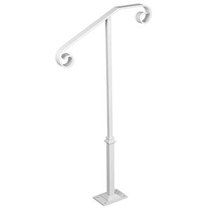 Corrimano in ferro battuto bianco per 1 o 2 gradini, dispositivo di assistenza con supporto a montaggio singolo per gradini - Product Image 4