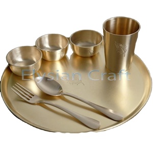 Hot Selling Pure Bronze or Kansa Dinnerware Thali <b>Set</b> With Bowls Pudding and Glass for Health Benefits SIze 11.5" - Product Image 3