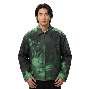 Chaqueta Bomber de Camuflaje Verde para Hombre con Diseño de Huellas, Cierre de Cremallera, Cuello Camisero, Ropa Casual de Otoño - Product Image 3