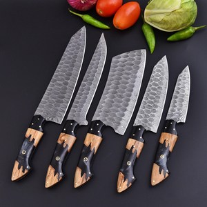 Nordic Forge Handmade Five-Piece Damascus Steel Chef Knife Set Ambidextrous Resin Olive Wood Handle Full Tang Knives with Bag - Product Image 4