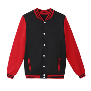 Men's Black <b>Red</b> Color Blocking Varsity Jacket Regular Fit Turn-down Collar Single Button Closure Casual Autumn Wear - Product Image 1
