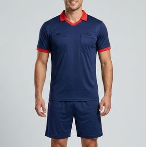 Navy Blue Red Collar <b>Referee</b> Soccer Jersey Maillot de Football Shorts Set Men Soccer Uniform - Product Image 1