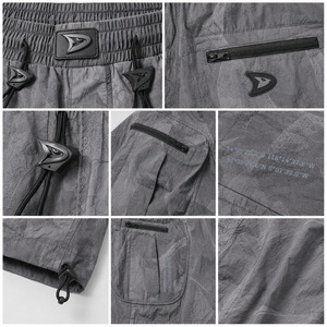 <b>Silver</b> Grey Parachute Cargo <b>Shorts</b> Men (Homme) Y2K Baggy Crinkle Nylon Streetwear Multi-Pocket Drawstring Low MOQ Wholesale - Product Image 5