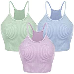 Paquete de 3 Camisetas Cortas Básicas para Mujer, Tejido Acanalado, Sin Mangas, con Cuello, Disponibles en 9 Colores, Lavables a Máquina, Tallas S-XL, para Verano - Product Image 2