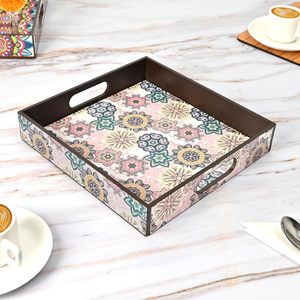 Superfine Quality Floral Design Square <b>Trays</b> with Handles for Serving <b>Snacks</b> for Home and Kitchen and Dinning Purpose Usage - Product Image 5