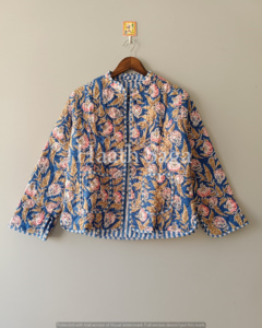Pure Cotton <b>Quilted</b> <b>Jacket</b> Handmade Winter Wear with Embroidery Decoration Reversible Plaid <b>Pattern</b> for Women - Product Image 1