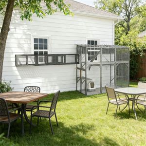 Cuccia e Tunnel per Gatti in Legno Grigio Scuro, Design Combinabile, Arredamento per Animali Domestici - Product Image 2