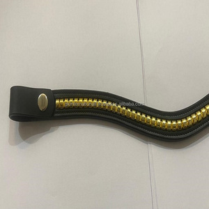 Made in India Custom Made Leather Horse Brow <b>Band</b> Empty Channel Inlaid Golden Clincher with Strong Edge Stitching & <b>Snap</b> Loops - Product Image 4