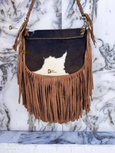 Bolso de Hombro Estilo Occidental con Flecos de Piel de Vaca, Bolsos de Estilo Bohemio con Piedras Turquesas, Bolsos Vintage para Mujer - Product Image 3