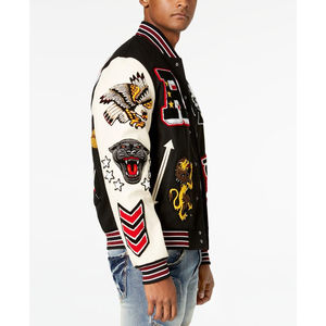 Men's Embroidered Waterproof Varsity <b>Jacket</b> <b>Punk</b> Style Patchwork Design Black for Color Stand Collar Regular Fit Winter Wear - Product Image 2