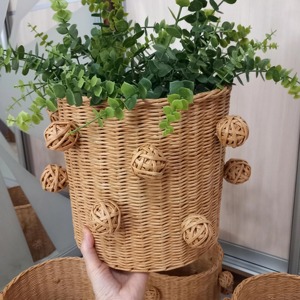 Maceta de Ratán con Asas Circulares, Estilo Bohemio, Contenedor para Plantas de Interior, Diseño Rústico, Hecha a Mano para Decoración del Hogar, de la India - Product Image 3