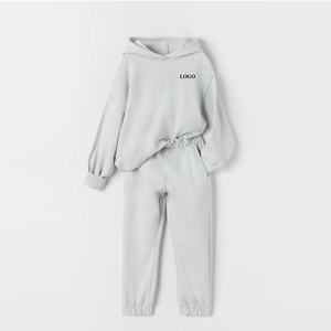 Ensemble de survêtement unisexe gris clair à capuche, manches longues, décontracté, en coton, pour l'automne, avec poches latérales, taille élastique, coupe ample 2027 - Product Image 2