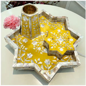 Luxury Mother of Pearl Inlay Wooden Serving Tray with Handles Bakhoor Incense Oud Burner | Ramadan Eid Home Decor Storage Tray - Product Image 3