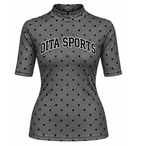 <b>Charcoal</b> Gray Polka Dot Women Mock Neck Short Sleeve <b>T</b> <b>Shirt</b> Slim Fit Printed Casual Stretch Top Fashion Apparel Wholesale - Product Image 1